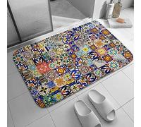 Colorful Moroccan Tiles Bathroom Rugs 18x30 Inch Boho Style Bath Mats for Bathroom Non Slip Absorbent Soft Rug for Bathroom Bedroom Living Room Laundry Room