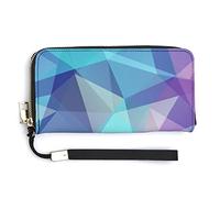 Colorful Mosaic Blue, Pink, Purple Triangles Geometric Shapes Long Clutch Wallet, Long Handbag with Removable Wristlet Strap, PU Leather Zip Purse, Credit Pass Case Card-Holder for Men Women