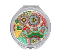Colorful Mosaic Graffiti Patchwork Motifs Folding Make Up Mirror, Compact 2X/1X Magnification Mirror, Women Portable Travel Makeup Mirror 2.4 x 2.4 inch