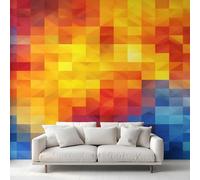 Colorful Mosaic Photo Wallpaper, Pixel Grid Check Wallpaper Mural, 400x280cm Wall Paper for Bedroom Living Room, Non-Woven Wall Mural Room Decor EL&D60
