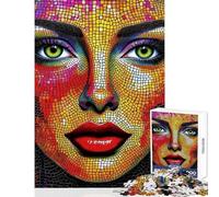 Colorful Mosaic Woman Portrait Jigsaws 1000 Pieces for Teenagers Stimulate Active Brain And Mind Gentle Relaxing Fun Activity (38X52cm)