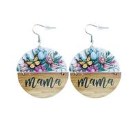 Colorful Mother's Day MAMA Letter Sunflower Butterfly Print Wooden Dangle Earrings for Women Girls Jewelry, Wood, wood