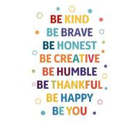 Colorful Motivational Wall Decal - Be Kind, Brave, Honest, Creative - Vinyl Peel and Stick Positive Quotes for Kids Room, Office, Classroom, Home Decor - Uplifting Daily Reminder Sticker