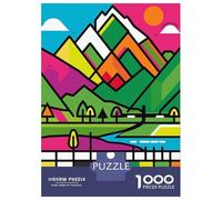 Colorful Mountain Landscape Vector Illustration 1000 Piece Jigsaw Puzzle, Historic Square Architecture, Premium Paper Puzzle, Decorative Artwork for Travel Lovers, Paper Board, 38x26cm/1000pcs