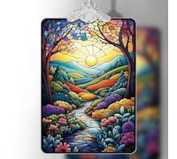 Colorful Mountain Path Landscape Stained Glass Ornament, Christmas Tree Hanging Decoration for Gift Exchange or Stocking Stuffer, Nature Holiday Decor, 3.8 x 2.4 Inch