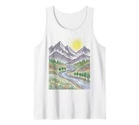 Colorful Mountains River Landscape Dot Art Men Women Kids Tank Top
