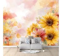 Colorful Mural Wallpaper, Simple Abstract Flowers Sunflowers Non-Woven Premium Art Print Wall Mural for Kids Girls Boys Bedroom Living Room Classroom Playroom Home Decor - 350 x 256 cm