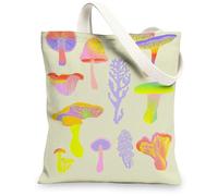 Colorful Mushroom Canvas Tote Bag, Chic Reusable Shopping Bags, Lightweight Eco-Friendly Straps 13x15 Inch