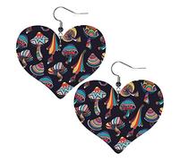 Colorful Mushroom Doodle Heart Shape Leather Earrings Women Girls Simple Dangle Earrings Gifts for Her
