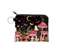 Colorful Mushroom Print Coin Purse Card Holder and Keychain Eye Catching for Women People and Students Zipper Change Purse