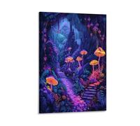 Colorful Mushrooms Canvas Wall Art, Retro Forest Beautiful Mushrooms Picture Painting on Canvas, Print Poster Decoration Artwork for Home Living Room Bedroom Wall Decor Frame 08x12inch(20x30cm)