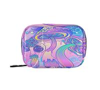 Colorful Mushrooms Psychedelic 60s Hippie Tie Dye Pill Case with Removable Internal Plastic Boxes Organizer, Small Medicine Bag Holder Zippered Carrier for Travel Storage Container
