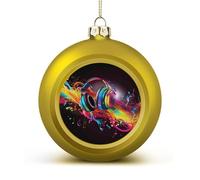 Colorful Music Christmas Tree Ornaments 1.6 Inch Shatterproof Pc Plastic Balls with Lanyard Baubles Hanging Christmas Ball Ornaments for Xmas Tree Holiday Party Wedding Home Decorations-Golden