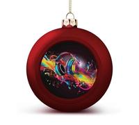 Colorful Music Christmas Tree Ornaments 1.6 Inch Shatterproof Pc Plastic Balls with Lanyard Baubles Hanging Christmas Ball Ornaments for Xmas Tree Holiday Party Wedding Home Decorations-red