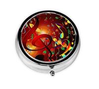 Colorful Music Clef Print Mini Metal Pill Box 2.0x2.0x0.7 in Round Travel Medicine Pill Organizer Box for Purse Pocket