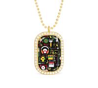 Colorful Music Club Dj Personalized Necklace Print Pattern Pendant With Chain Gifts For Women Men Golden-style