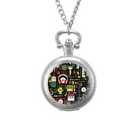 Colorful Music Club Dj Vintage Pocket Watch with Chain Arabic Numerals Scale Quartz Pocket Watches Gifts for Men Women