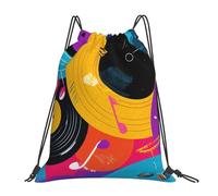Colorful Music Drawstring Bag Sport Sack Galaxy Drawstring Gym Bag for Kids Adults Water-Resistant Swimming String Backpack for Fitness Running Yoga Travel