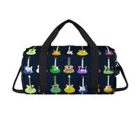 Colorful Music Electric Guitar Sport Duffel Bag with Shoes Compartment Overnight Weekender Bags Travel Gym Luggage Organizer for Women Men Kids Girls Boys