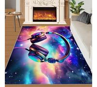 Colorful Music Headphones Home Decoe Rug， Creative Colorful Galaxy Anti-Slip Washable Rugs， Apply To Living Room Bedroom Dining Room Corridor (100x140cm)