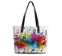 Colorful Music Leather Tote Bag for Women Work Shoulder Purses with Zipper Waterproof Large Computer Shoulder Bag Fashion Ladies Shoulder Handbag Reusable Shopping Bags