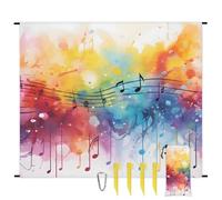 Colorful Music Note Beach Blanket Sandproof Waterproof Lightweight Beach Mat for Travel, Camping, Hiking, Picnic, Festivals with 4 Stakes, 1 Travel Carry Bag, 1 Carabiner