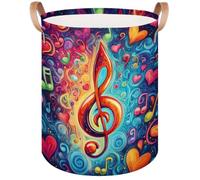 Colorful Music Note Heart Laundry Hamper with Handles, Waterproof Oxford Fabric Clothes Basket Large Collapsible Dirty Clothes Organizer for Bathroom Bedroom Closet Nursery