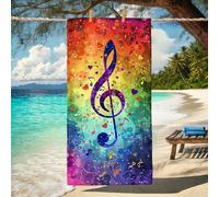 Colorful Music Note Microfiber Beach Towel Rainbow Treble Clef Pattern, Quick Dry Absorbent Sand Free Lightweight Blanket, Summer Vacation Pool Gym Essentials 70x35 Inch