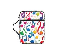Colorful Music Notes 1 Print Book Protector Holder Case, Study Bible Carrying Case With Multiple Internal Compartments