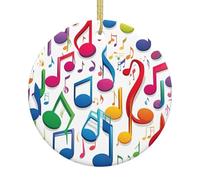 Colorful Music Notes 1 Print Christmas Tree Hanging Ornament,Ceramic decor,Round Porcelain Pendant Xmas