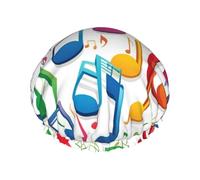 Colorful Music Notes 1 Print Double Layer Waterproof Shower Cap Women Men Reusable Bath Hair Caps Elastic Band