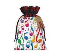 Colorful Music Notes 1 Print Festive Plaid Gift Bag, Candy Bag, Drawstring Burlap Pouch For Holiday Presents Favor-M