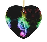 Colorful Music Notes Christmas Tree Decorations Christmas Ceramic Ornament,Personalised Print Heart Shape Hanging Ornament