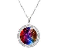 Colorful Music Notes Gradient Round Pendant Necklace Diamond Edging Brilliant Personalized Jewelry Gifts for Women Silver-style