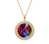 Colorful Music Notes Gradient Round Pendant Necklace Diamond Edging Brilliant Personalized Jewelry Gifts for Women Golden-style