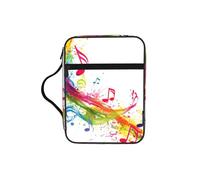 Colorful Music Notes Print Book Protector Holder Case, Study Bible Carrying Case With Multiple Internal Compartments