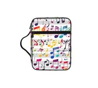Colorful Music Notes Print Book Protector Holder Case, Study Bible Carrying Case With Multiple Internal Compartments