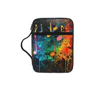 Colorful Music Notes Print Book Protector Holder Case, Study Bible Carrying Case With Multiple Internal Compartments