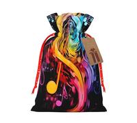 Colorful Music Notes -Print Burlap Drawstring Bags - Eco-Friendly Reusable Pouches For Wedding Favors, Christmas & Birthday Presents.