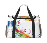 Colorful Music Notes print Carry on Luggage for Women Men Shoulder Weekender Crossbody Bag for Yoga Travel Must Haves, Black, One Size