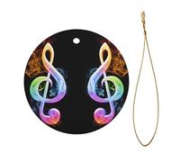 Colorful Music Notes Print Christmas Tree Ceramic Hanging Round Shaped Christmas Tree Pendants Family Gatherings Holiday Party Decor.