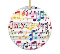 Colorful Music Notes Print Christmas Tree Hanging Ornament,Ceramic decor,Round Porcelain Pendant Xmas