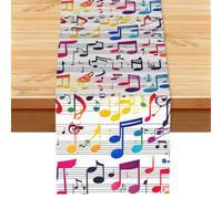 Colorful Music Notes Print Decorative Linen Table Runner for Everyday Dining Wedding Party Holiday Home Decor