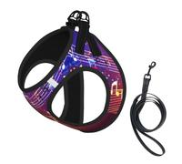 Colorful Music Notes Print Dog Harness Leash Set Reflective Pet Harness Puppy Vest Suitable Dogs Cats Small Breeds
