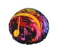 Colorful Music Notes -Print Extra Large Waterproof Shower Cap-Double Layer Protection For Long/Curly Hair