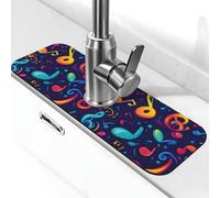 Colorful Music Notes Print Faucet Mat for Kitchen Sink, Faucets Mat Splash Guard Absorbent Fast Drying, Kitchen Sink Mats for Around Faucet Draining