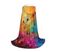 Colorful Music Notes Print Hooded Cape Long Cape For Kides with Halloween Christmas Carnival Cosplay Costume