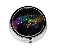 Colorful Music Notes Print Mini Metal Pill Box 2.0x2.0x0.7 in Round Travel Medicine Pill Organizer Box for Purse Pocket