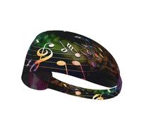 Colorful Music Notes Print Non-Slip Elastic Running Headband, Sweat Absorbing Stretchy Hair Bands For Gym Yoga, Soft Skin-Friendly Foldable Workout Headband