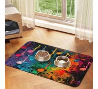 Colorful Music Notes print PU Leather Feeding Mat for Dogs Cats Pet Food Mat Absorbent Non-Slip Rubber Bottom